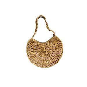 Wood Beaded Circular‎ Lined Zip Boho Purse Clutch